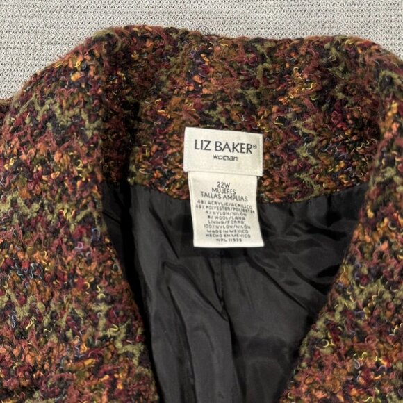 Liz Baker Woman Bouclé Button Front Coat Size 22W Multicolor Chevron Lined - Picture 8 of 15
